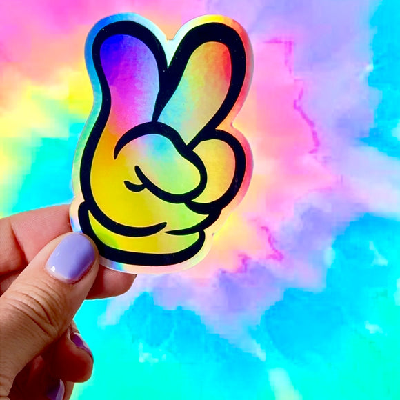 Holographic Peace Sign Glove - Sticker