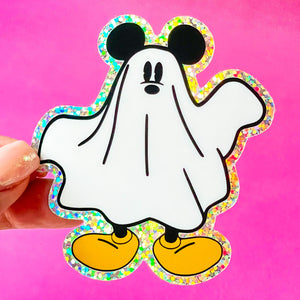 Spooky Ghost Mouse - GLITTER STICKER