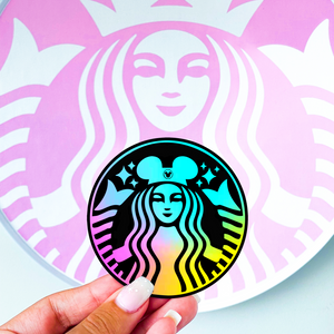 Holographic Coffee Mermaid Sticker