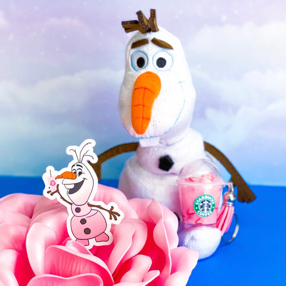 Starbies Sticker - Snowman PINK DRINK - CLEAR